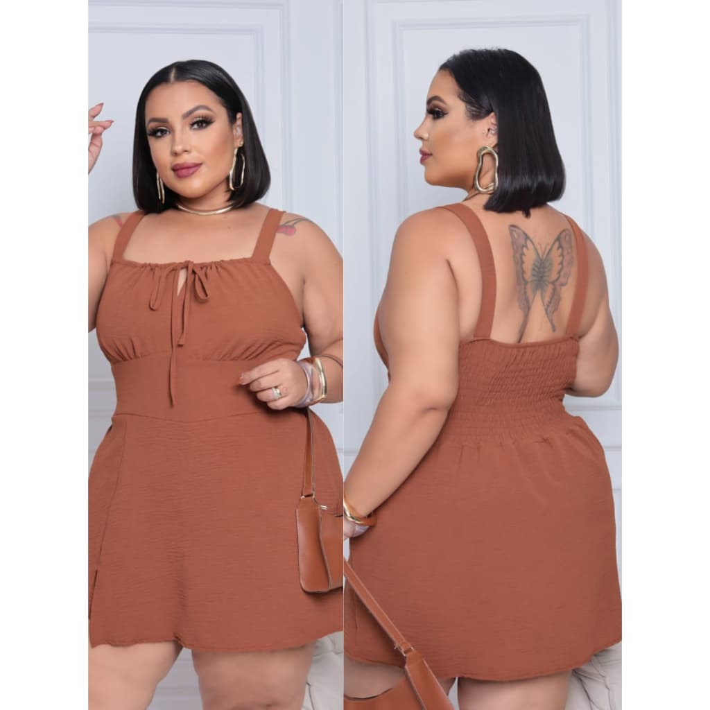 Macaquinho Feminino Short Saia Duna Plus Size com Lastex nas Costas ENVIO RAPIDO