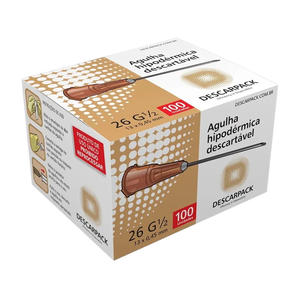 Agulha Hipodérmica Descartável 13x0,45 Descarpack 100 Unidad