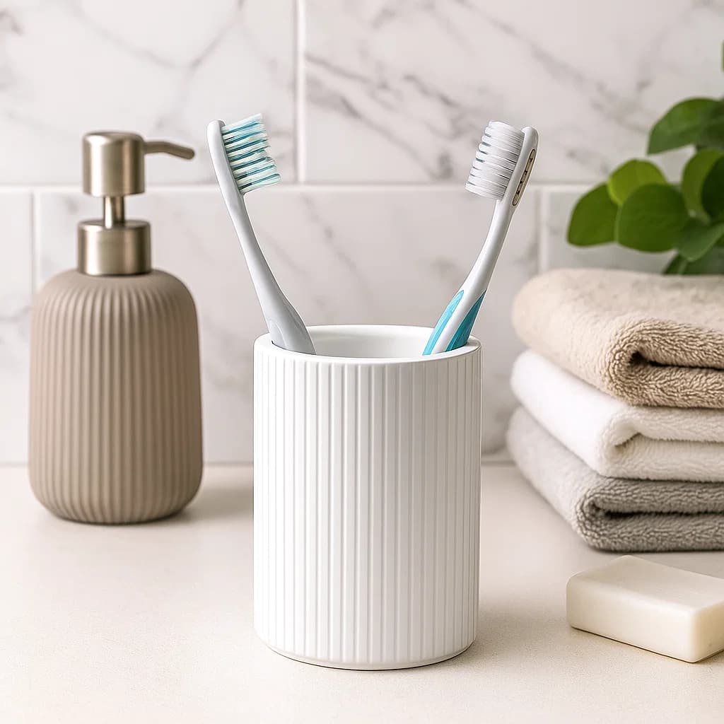 Copo Escovas Dentes Estilo Banheiro Organização Decoração Design Moderno Praticidade Acessório Funcional Casa Lavabo