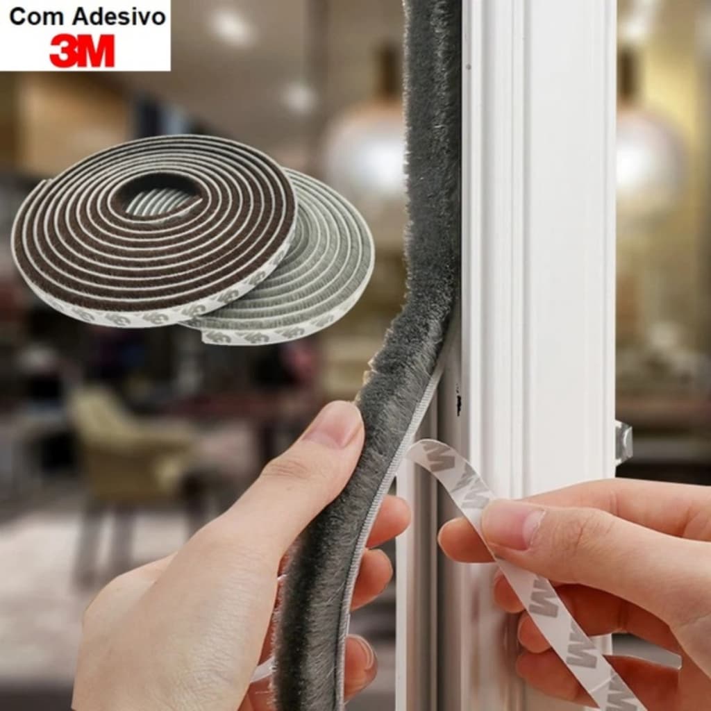 Fita Escovinha 7x10mm 10 Metros Veda Fresta Porta Janela Escova Vedação Adesiva Autocolante