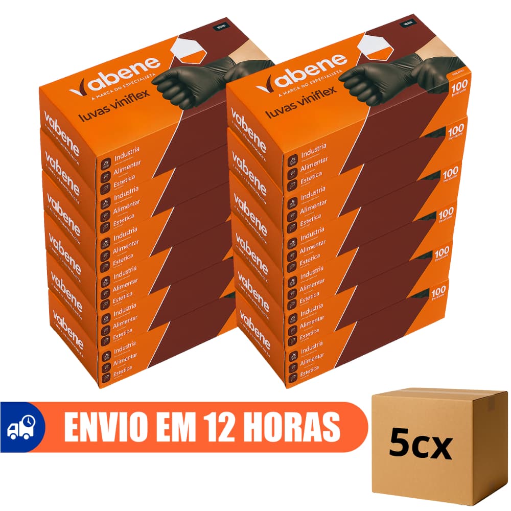 Luva Descartável Preta Sem Pó TPE Vinil Viniflex 500un Vabene