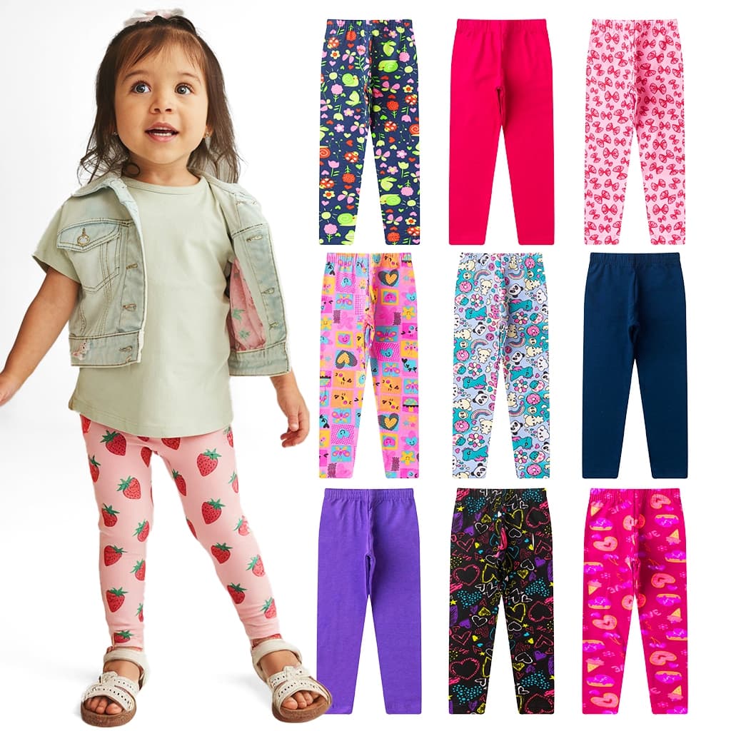 Kit de 2, 3 ou 4 Calças Legging de Cotton Infantil Menina Premium Kit Sortido