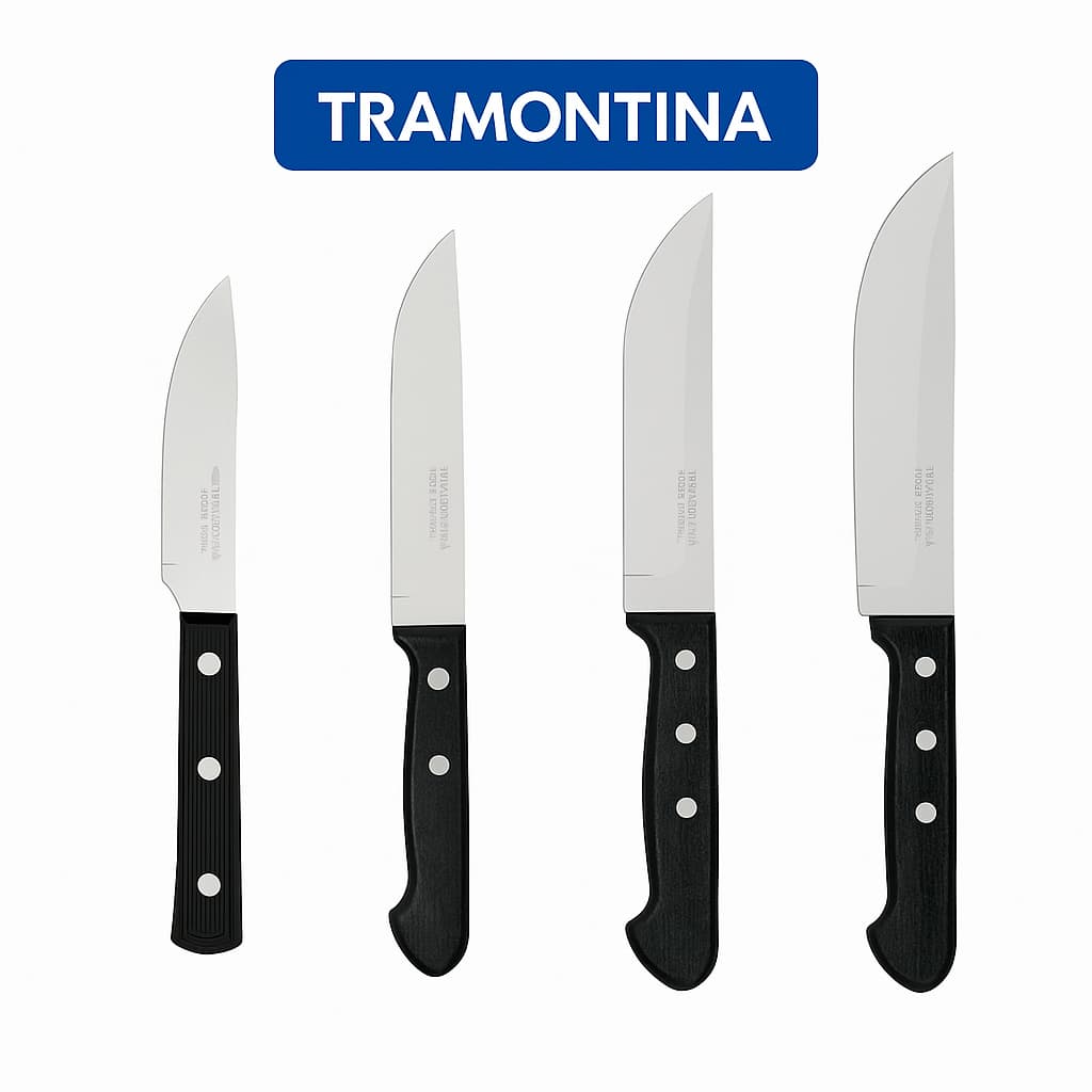 Facas Tramontina Aço Inox Afiado Cabo Preto Vários Tamanhos 5' 6' 7' 8' – Corte Preciso Cozinha
