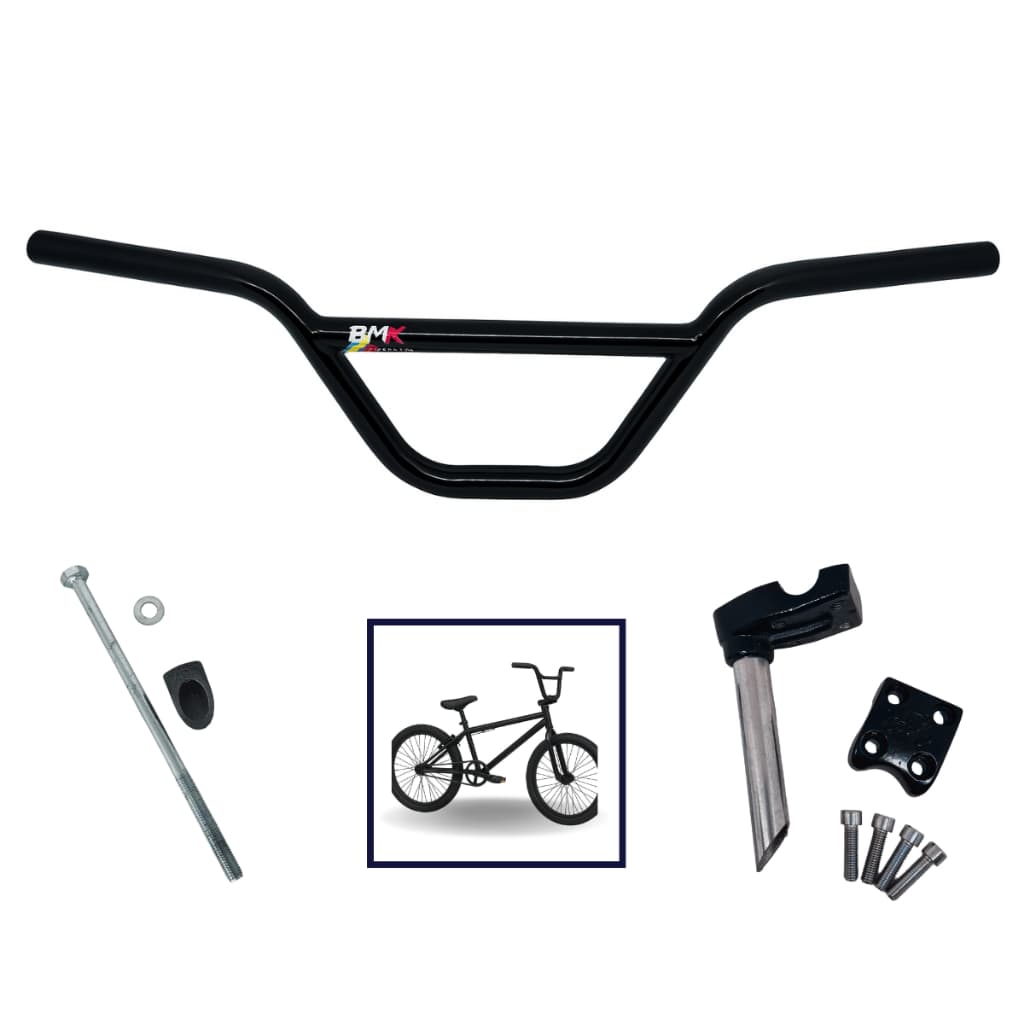 Kit Guidão BMX Alto Com Suporte E Expander Para Bicicleta Cross 22mm 590mm Preto