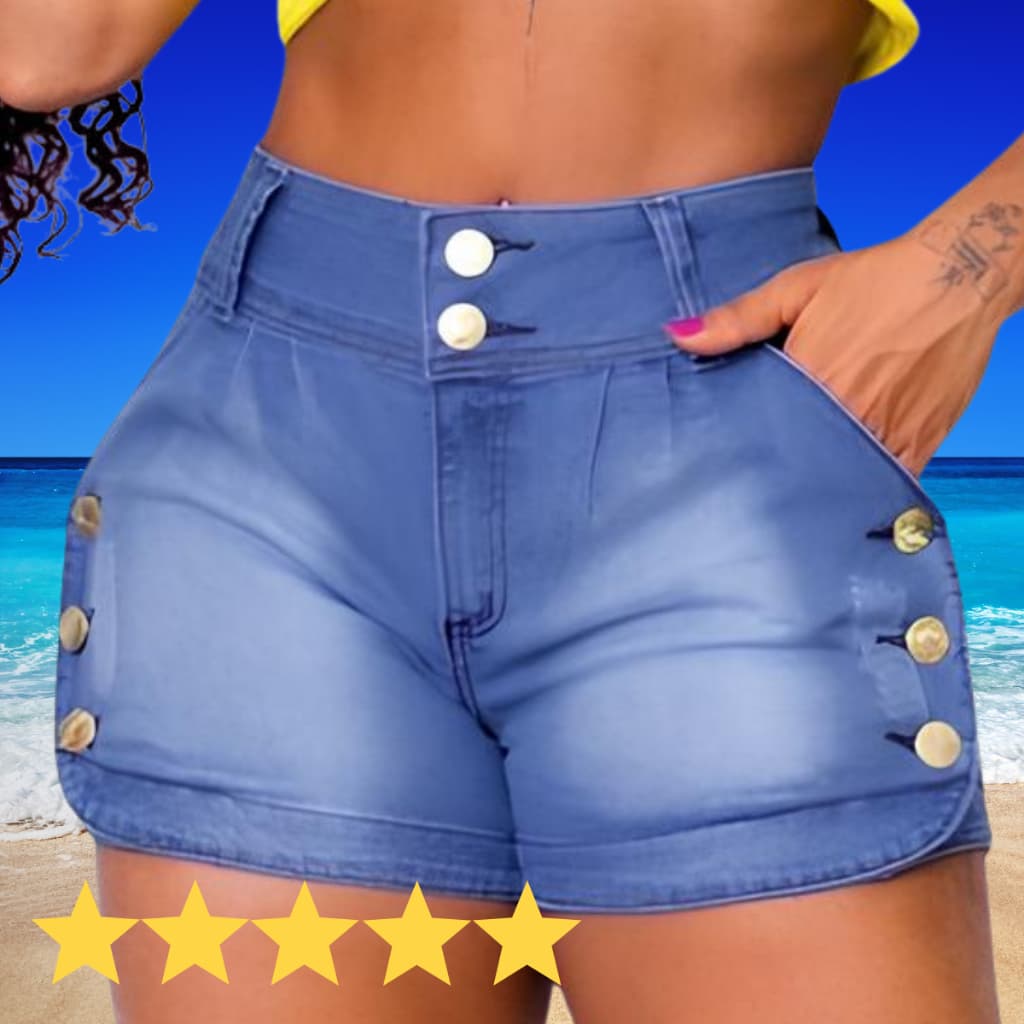 Short Jeans Feminino Cintura Alta Com Lycra 