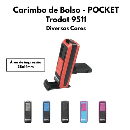 Carimbo de Bolso Personalizado l TRODAT 9511 l Várias cores