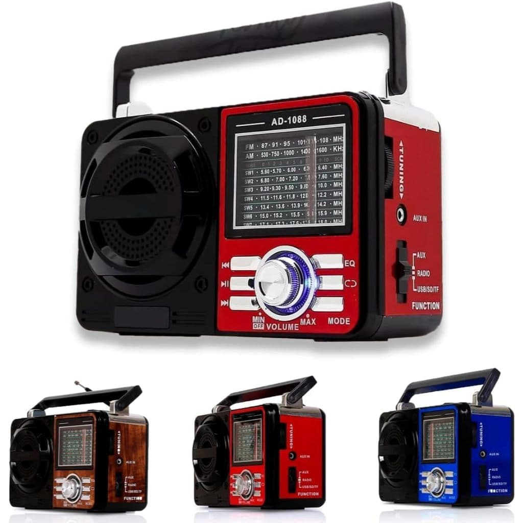 Rádio Portátil Fm/Am Bluetooth Usb Bivolt E Pilha - Caixa De Som 110V/220v Vintage Antigo Retro Recarregavel (VERMELHO)