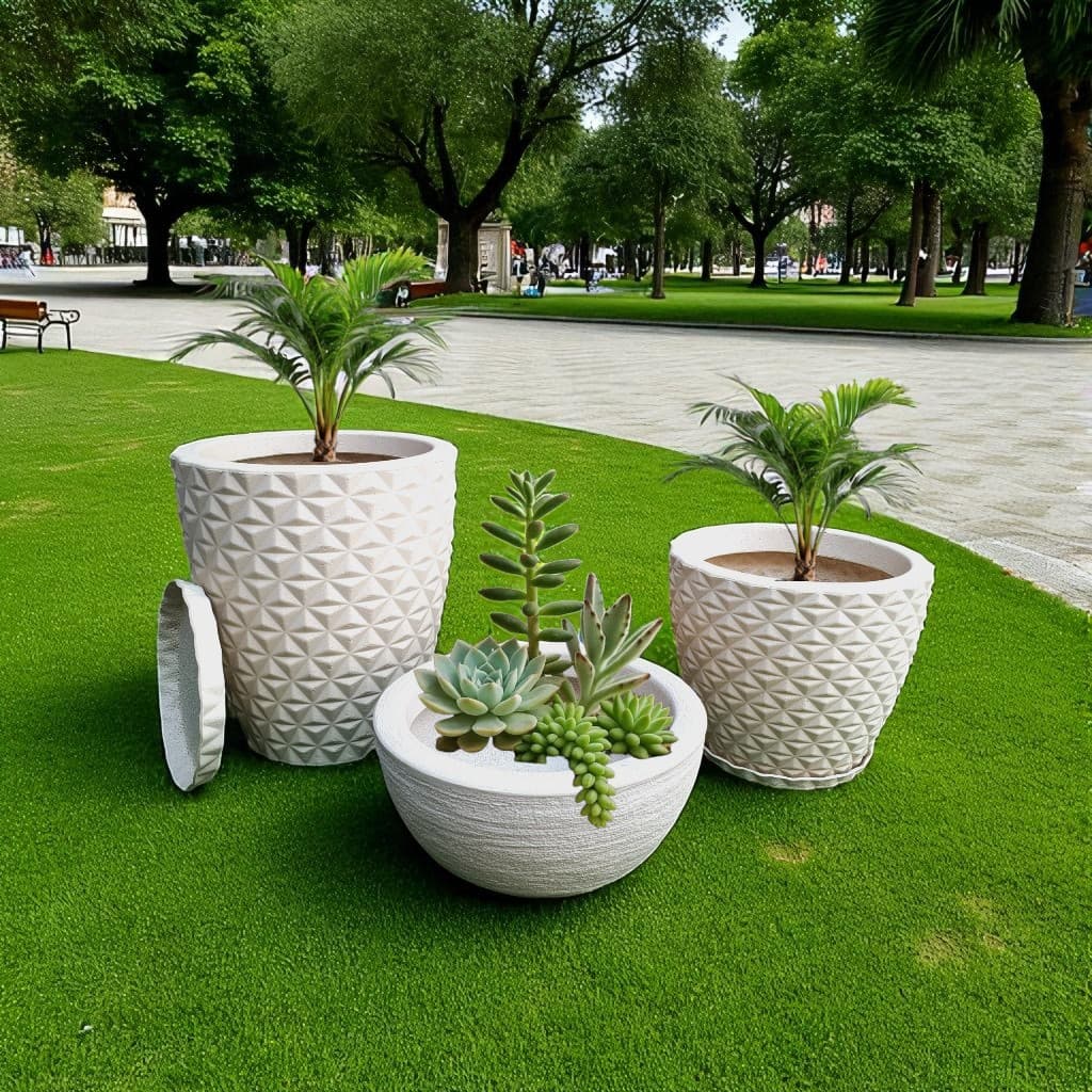 Kit 03 Vasos Planta Flor Casa Jardim Diamante 3D n1 n2 e Bacia n1 com prato coletor