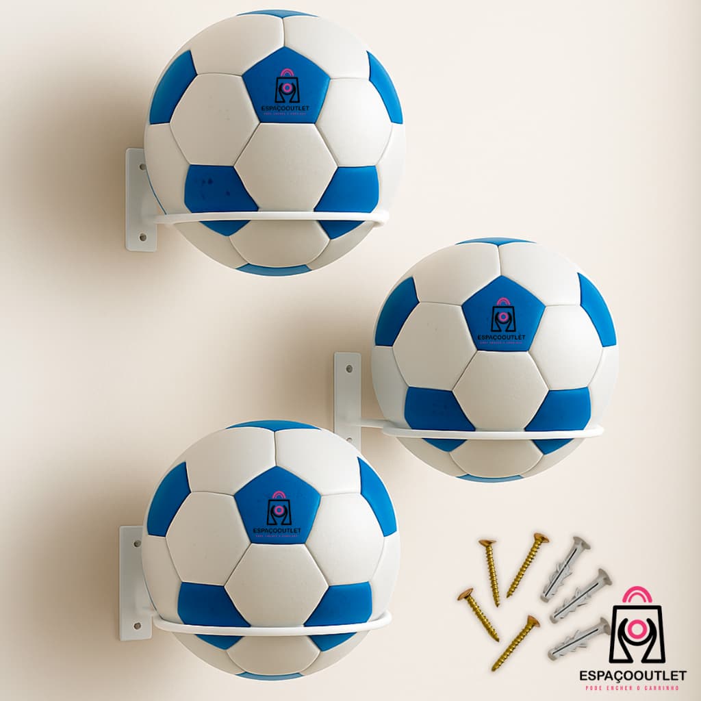 Kit 03 Suporte Bola Futebol Basquete Vôlei + Parafusos e Buchas Aço Reforçado