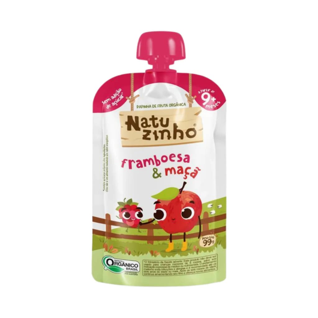 Papinha Orgânica 99g Squeeze Fruta Framboesa Maçã Natuzinho