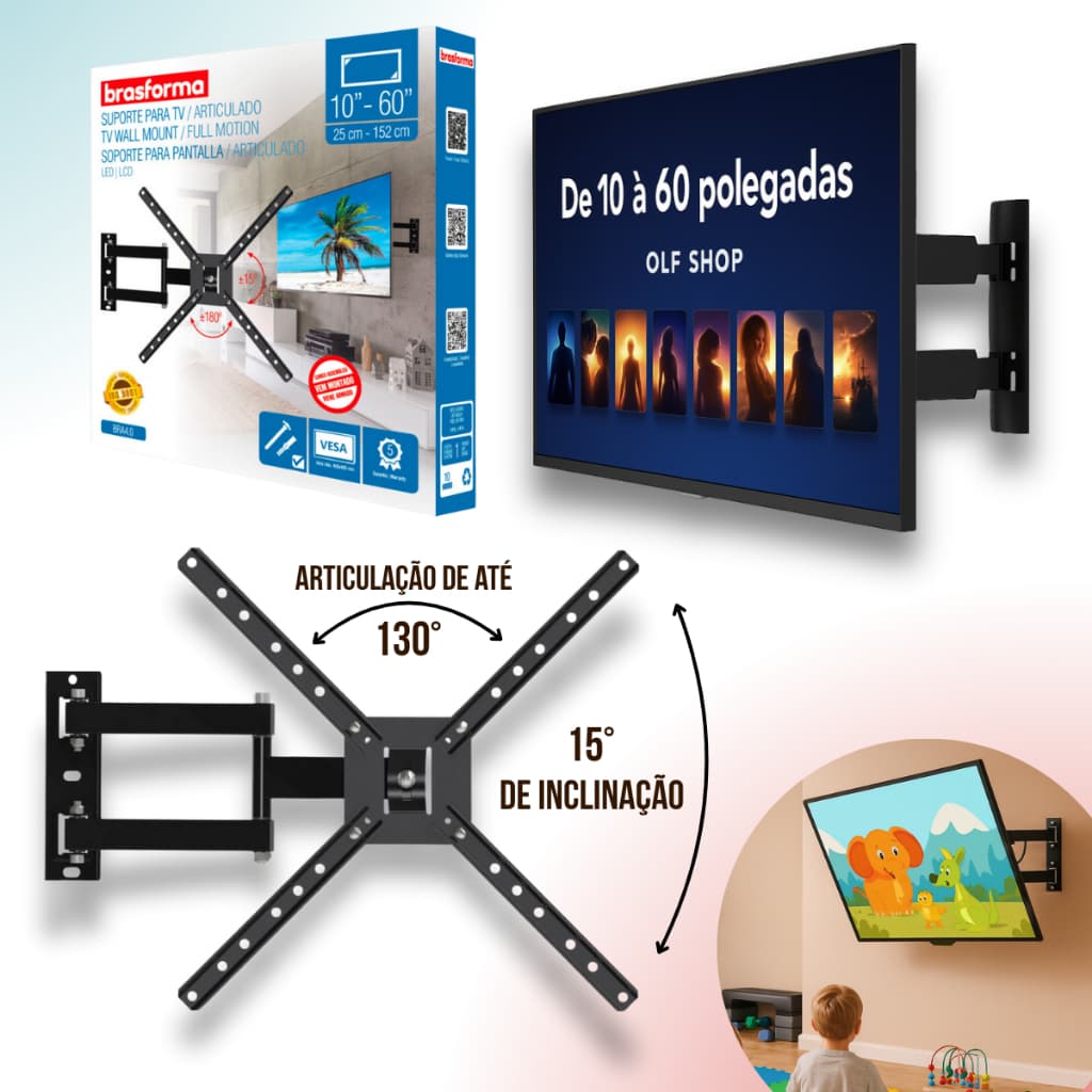 Suporte Para Tv Articulado 10" Até 60" Polegadas Compatível Com Tvs Samsung, Sony, Lg, Tcl 30Kg