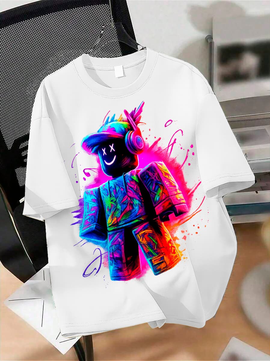 Camiseta Infantil Estampa Gráfica Personagem Neon 100% Algodão Roblox