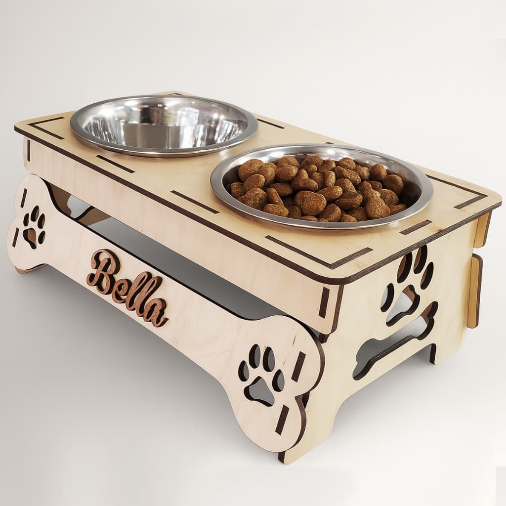 Comedouro Duplo Personalizado em MDF com Tigelas de Inox para Gatos - Estilo Pet Moderno