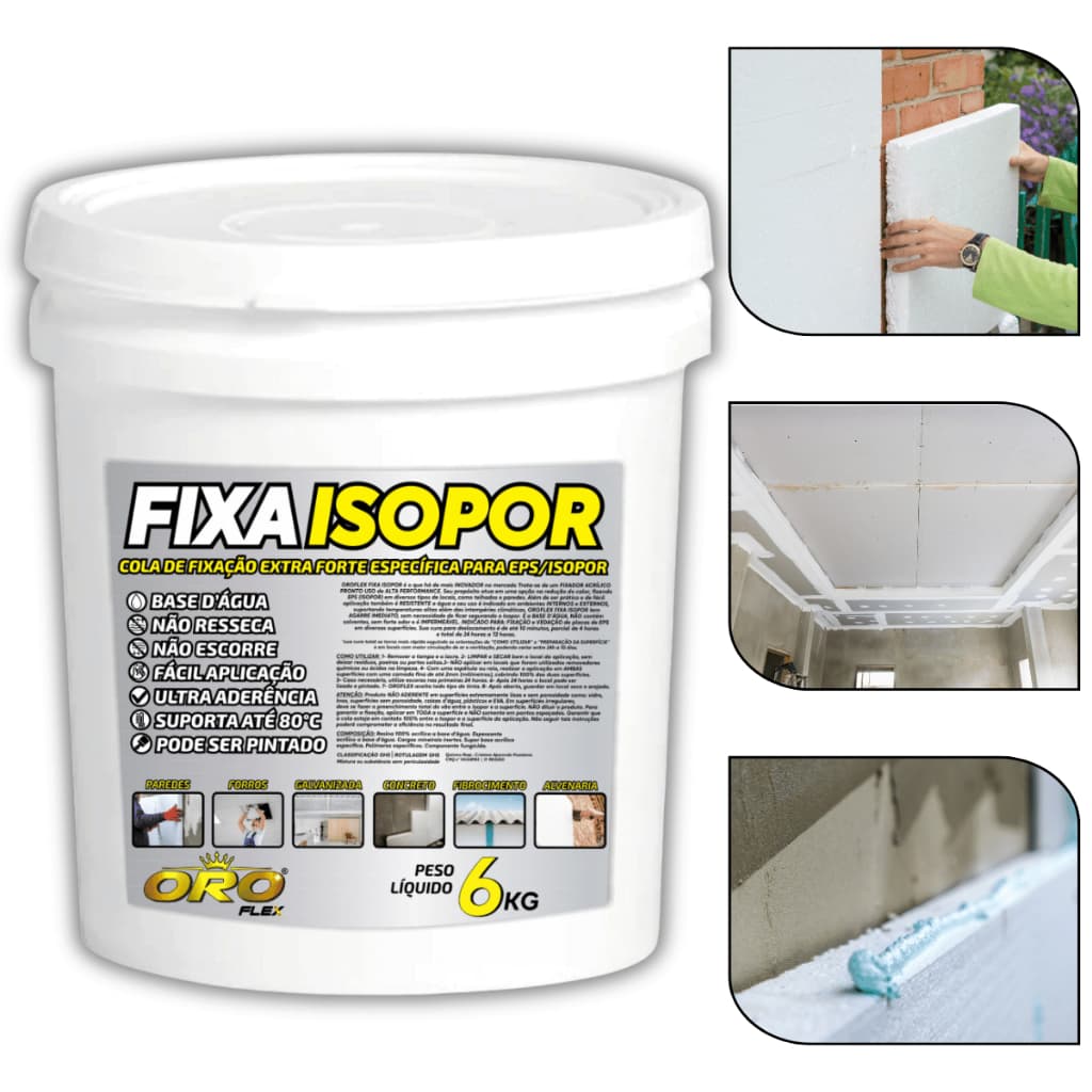Cola Branca Para ISOPOR Sem Cheiro Extra Forte Prende Gruda Fixa 6KG OROFLEX