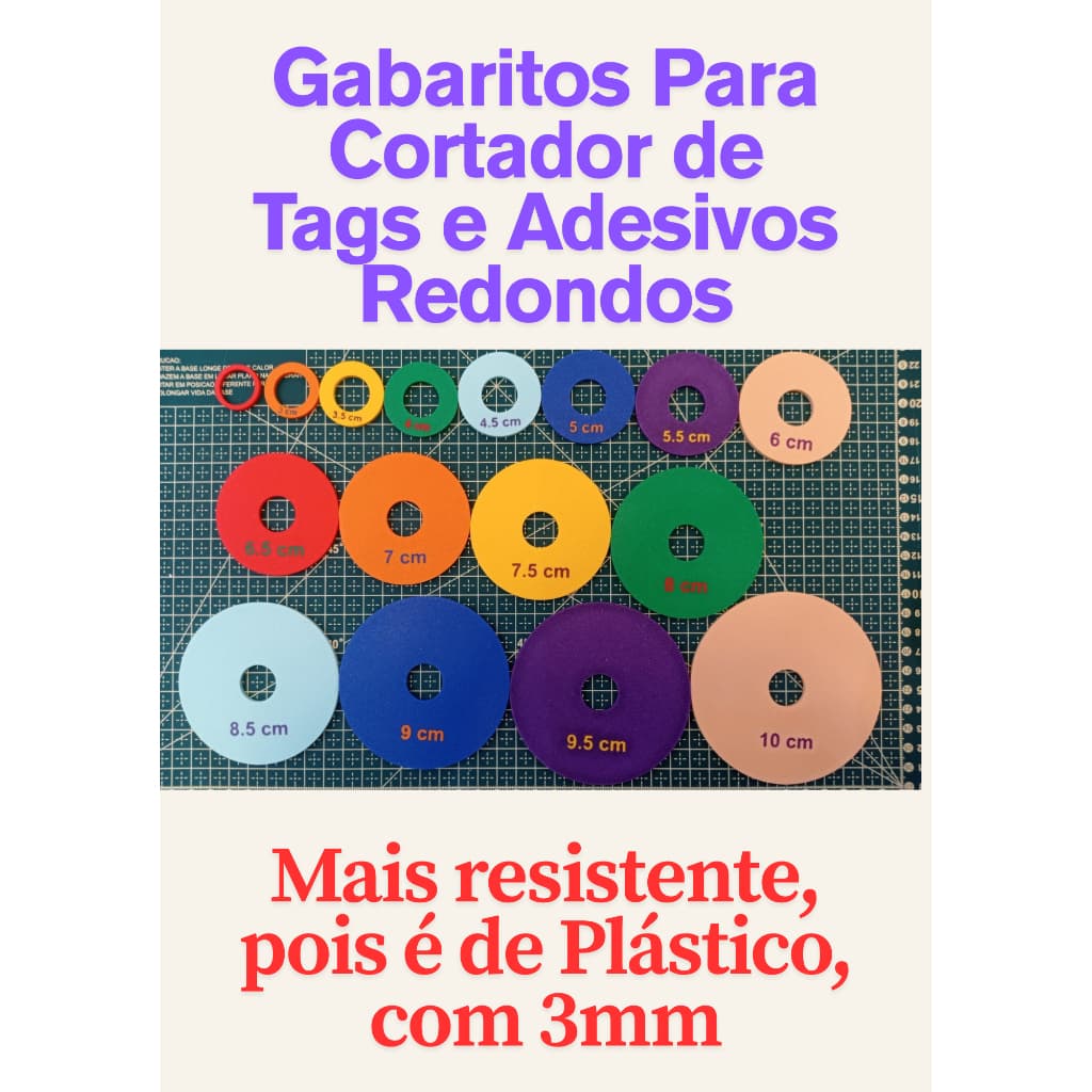 Gabarito para Cortador de Tags e Adesivos redondos! Feito de Plástico - MAIS RESISTENTE
