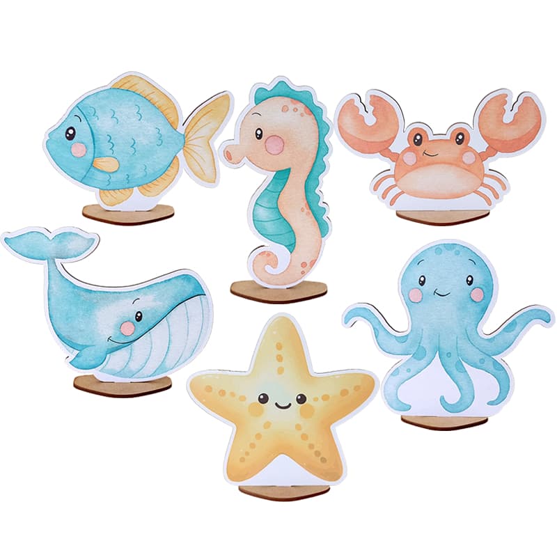 Kit Display de Mesa MDF 6 Peças - Fundo do Mar Aquarela Menino
