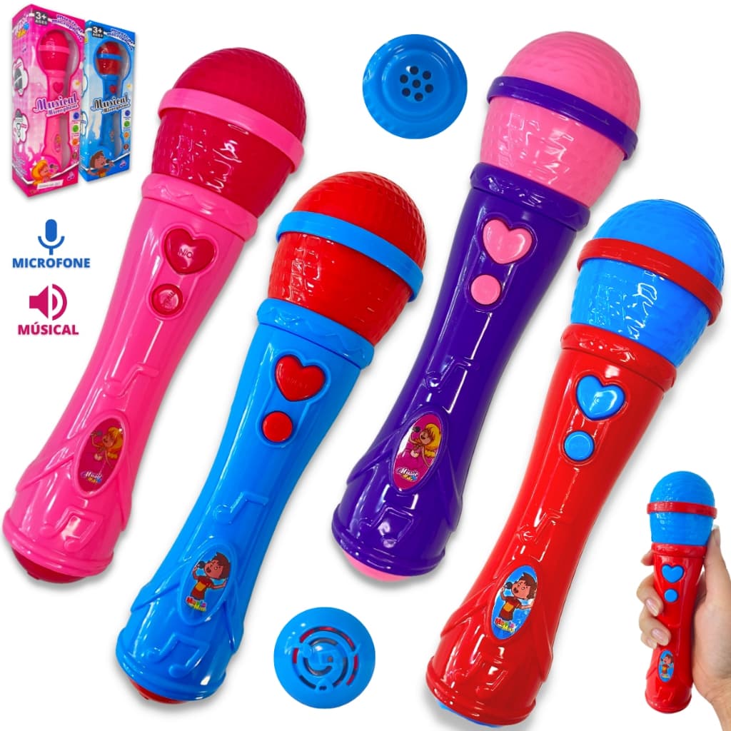 Kit 1/2 Microfone Infantil Sai A Voz Brinquedo Musical Microphone Cantor Pop Rock