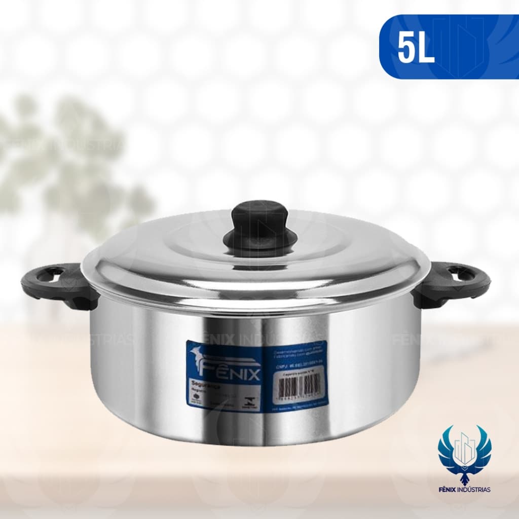 Caçarola de Alumínio Polido Nº 24 com Alça – 5,0 Litros com Tampa | Fabricada pela Indústrias Fênix