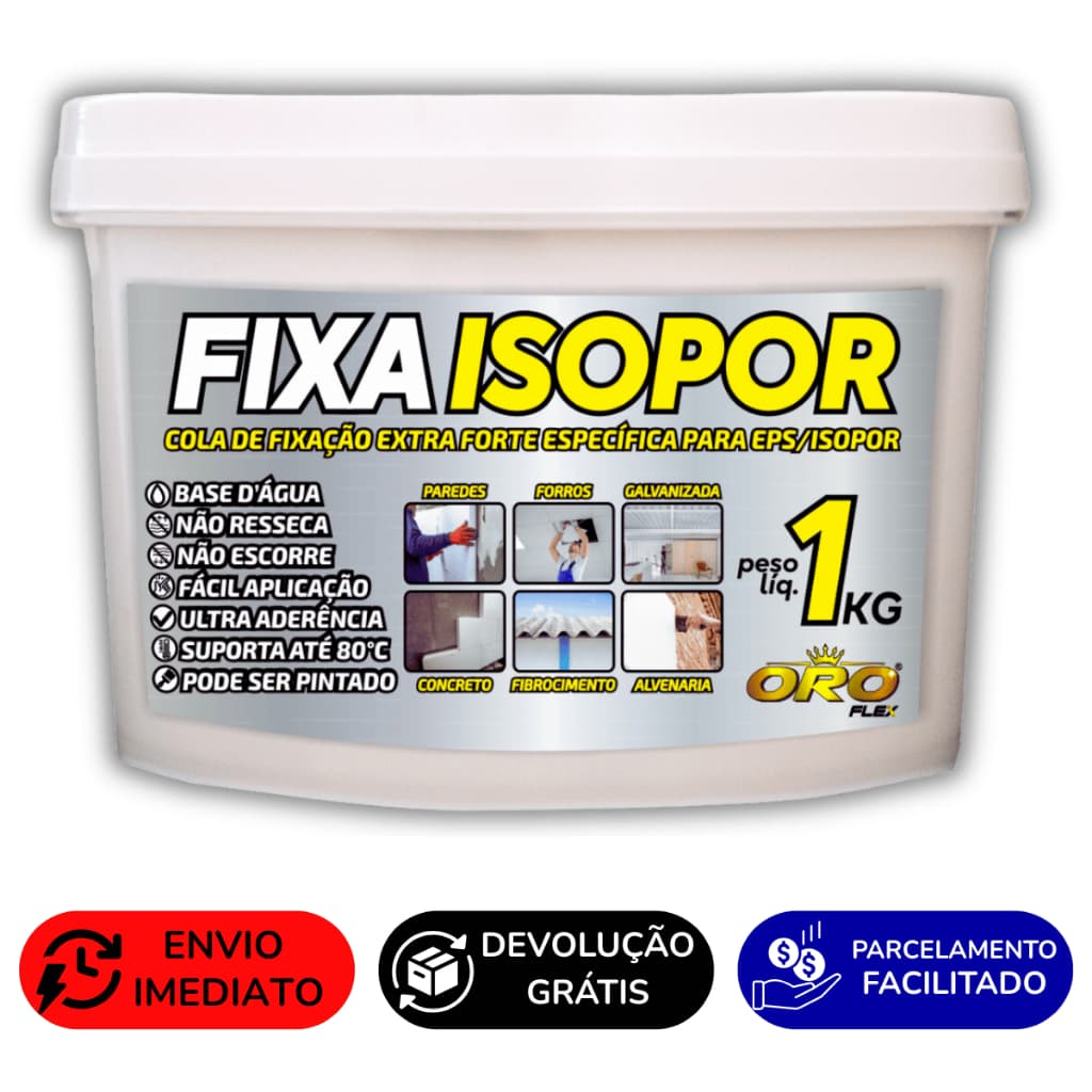 Cola Adesivo Fixa Forte ISOPOR em parede, teto, forro de pvc, madeira, laje FIXA ISOPOR 1KG