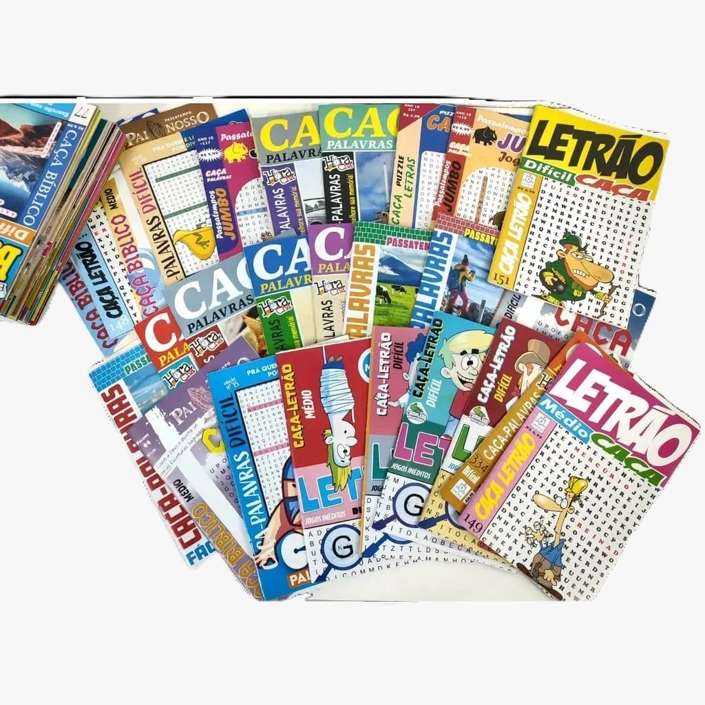Kit 100 revista passatempo caça palavra sem repetição variedade exclusiva.