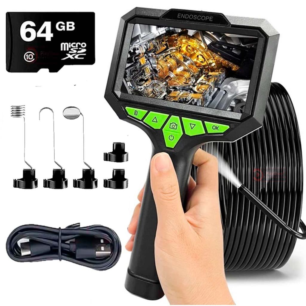 Boroscopio Recarregavel Sonda 10m Semi Rigido Endoscopio 1080p Camera de Inspeção + Cartão SD 64GB