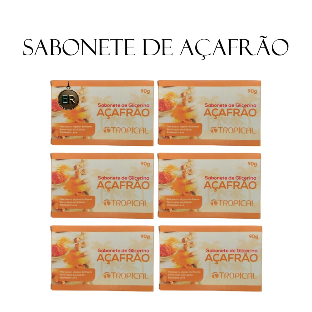 Sabonete Açafrão Barra Tropical 90gr kits com 2 / 3 / 6 / 12 unidades Limpeza pele Renovada e Macia