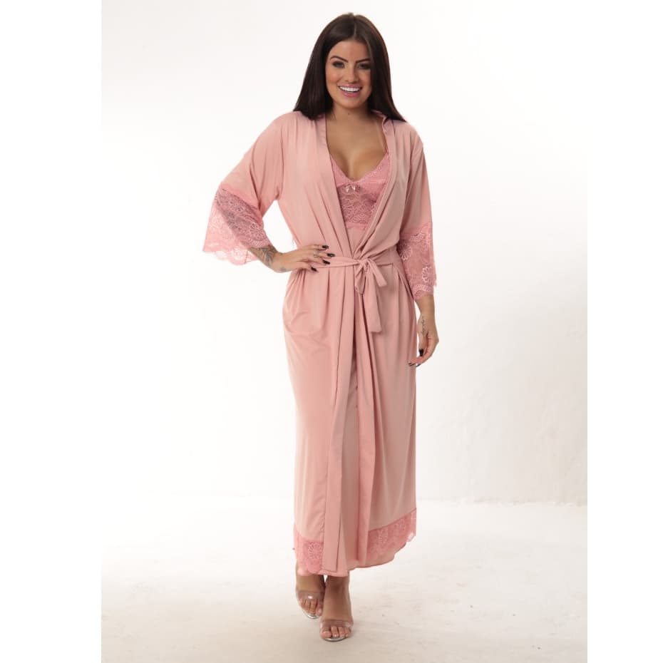 Hobby Longo Roupão Feminino Noiva Renda Luxo Hobe Robe Amamentação