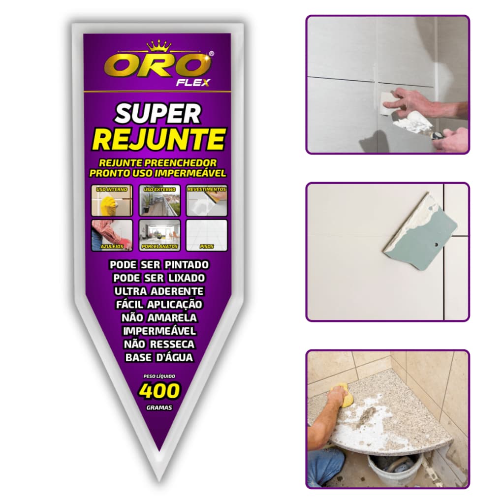 Melhor REJUNTE pronto uso s/cheiro p/banheiros, pias, revestimentos SACHÊ 400gr CORES (OROFLEX)