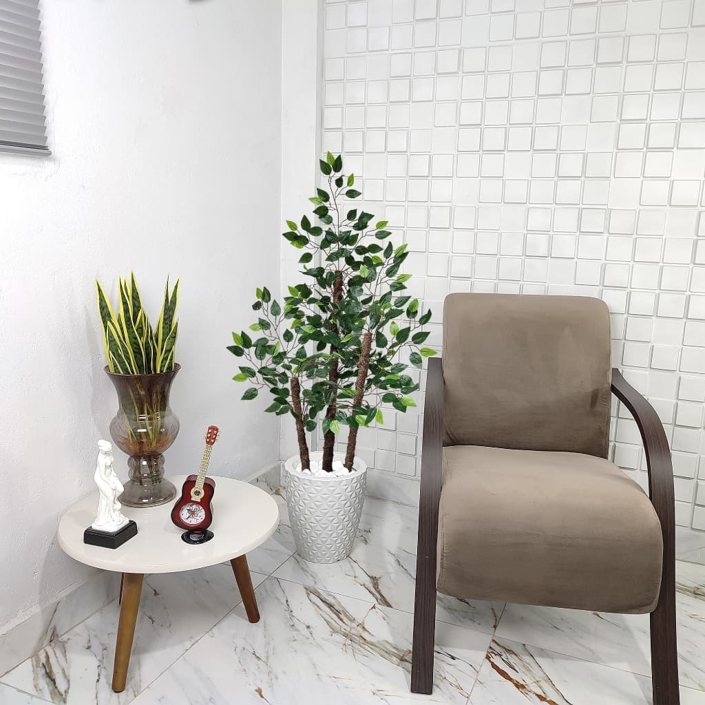 Planta Artificial Fícus Verde Benjamina Vaso Decoração Sala