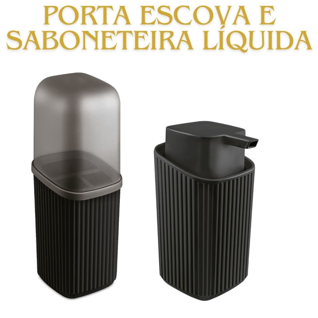 Kit Porta Escova C/Tampa + Saboneteira liquida Banheiro