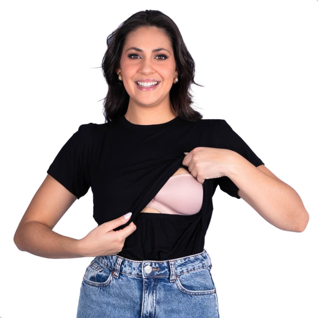 Blusa De Amamentar Manga Curta Gestante Lactante Maternidade Amamentação Prática Confortável