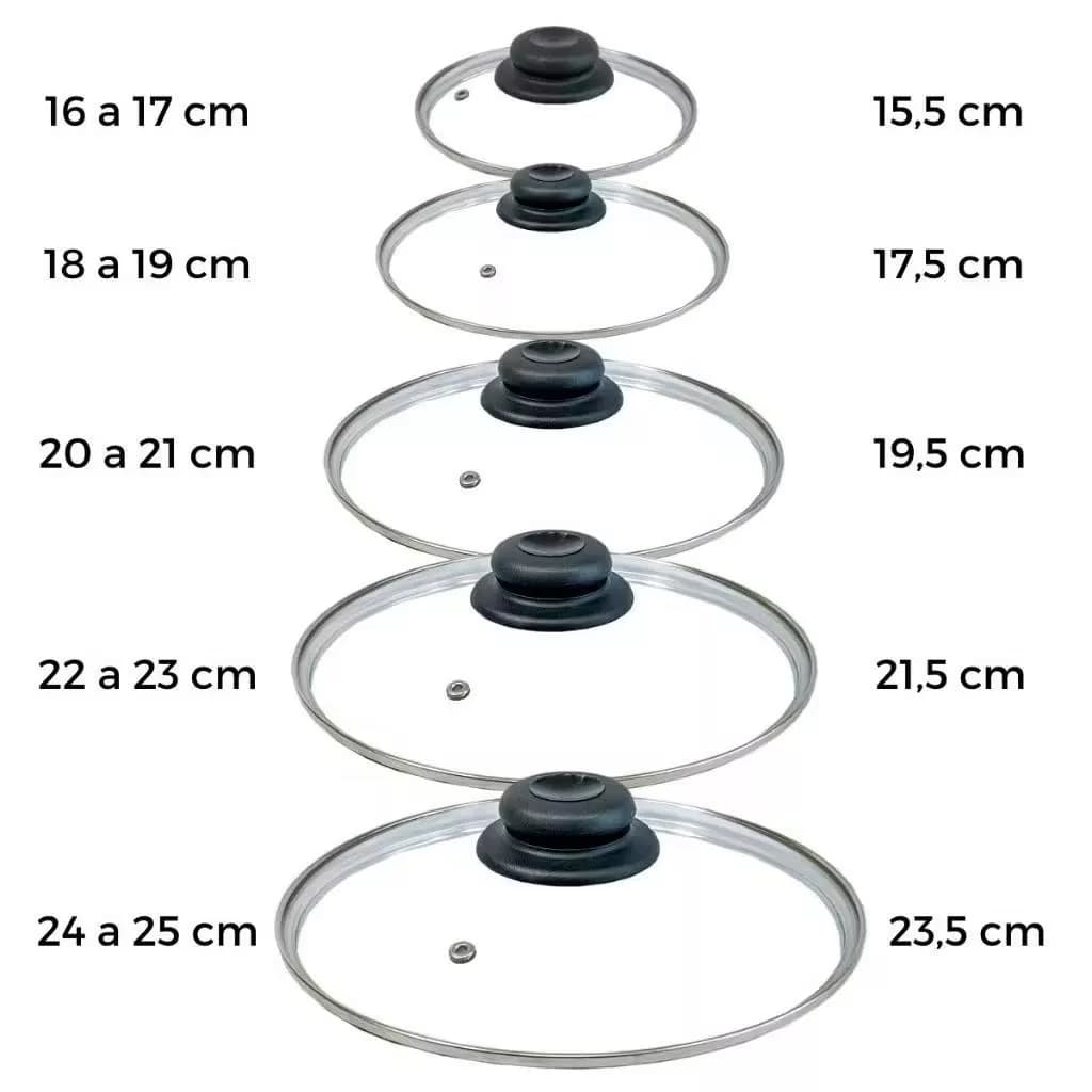 TAMPA DE VIDRO TEMPERADO AVULSA Nª 10 12 14 16 18 20 22 24 26 28 30 CM PANELA FRIGIDEIRA POMEL PRETO