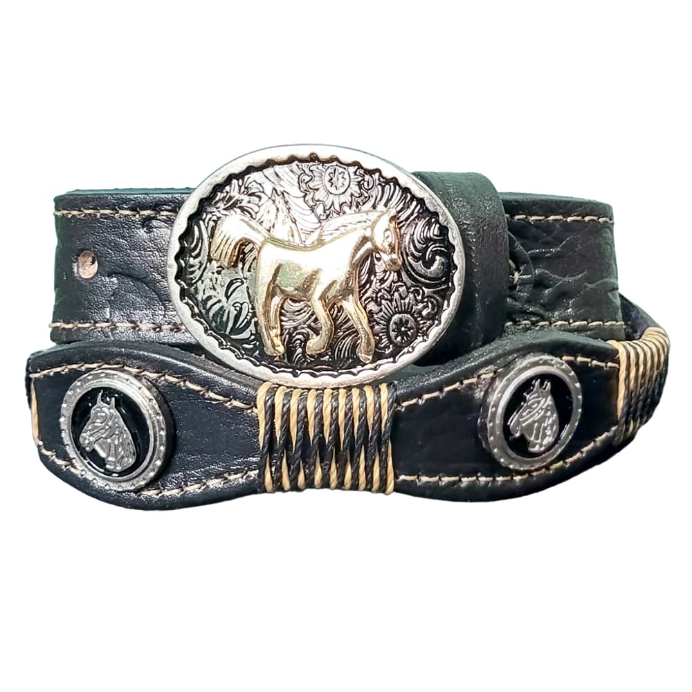 Cinto infantil fivela cavalinho apliques cavalo e mangalarga em couro legítimo