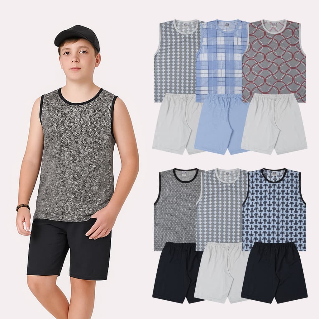 Pijama Juvenil Menino Regata Sortida Verão 2 Peças - Kit 4 Peças - Kit 6 Peças Tam 10ao16