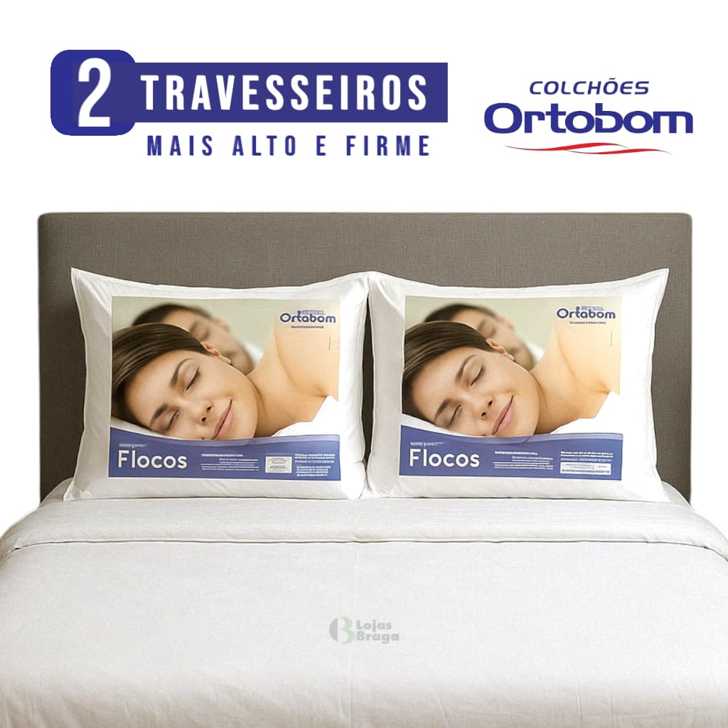 Kit 2 Travesseiro Ortobom Original  Firme e alto 45x65cm Antialérgico Flocos espuma