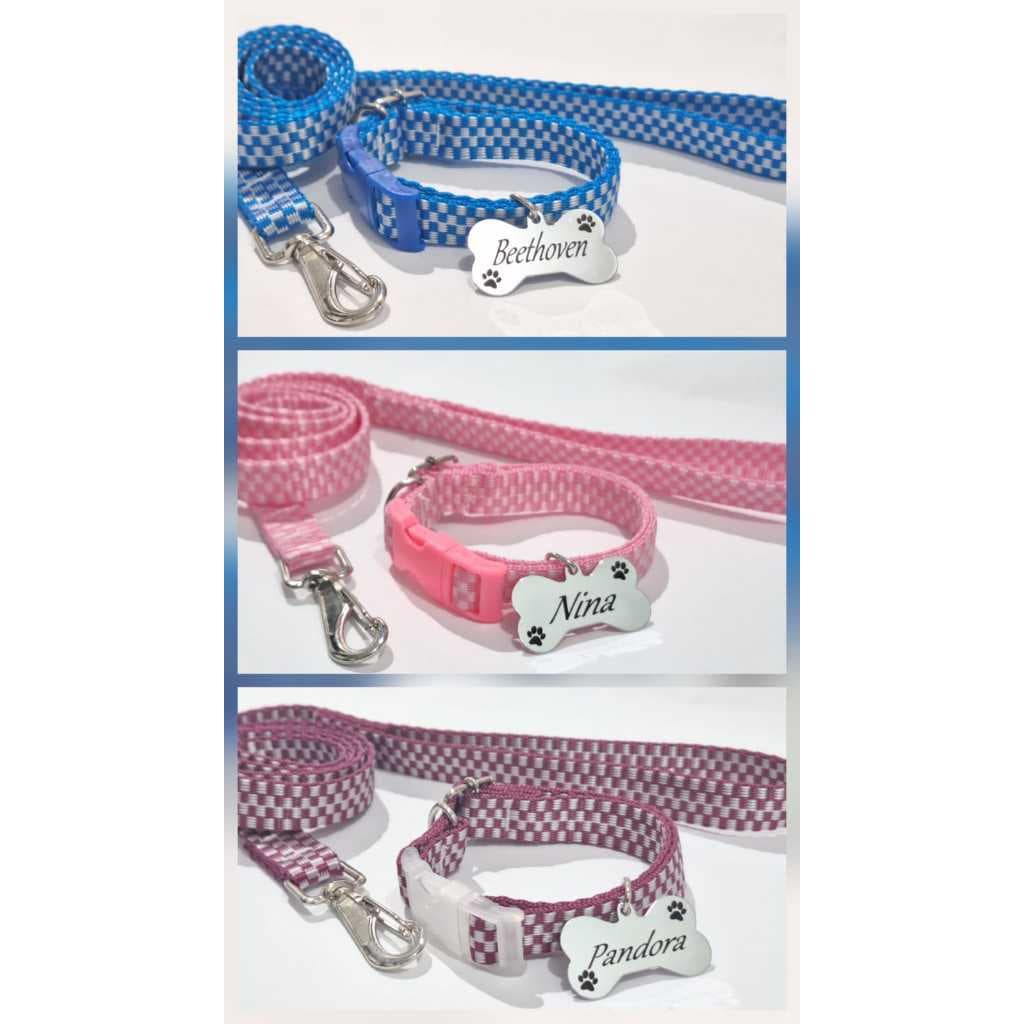 Coleira para Cães e Gatos com Guia e Placa de Identificação Gravada!!! INFORME O NOME DO PET  E TEL DO DONO POR MENSAGEM