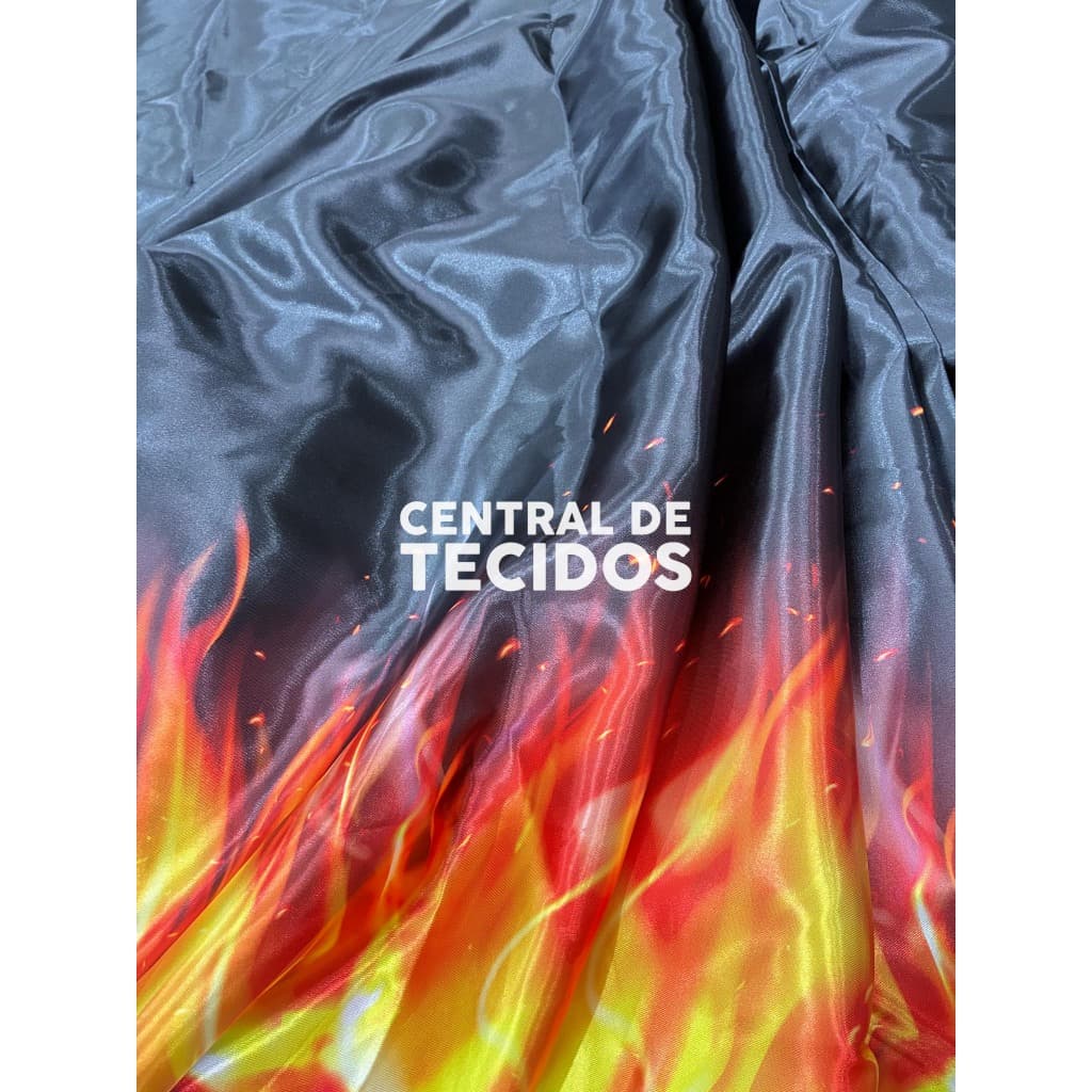 Cetim Estampado Digital Barrado de Fogo 1 lado - Umbanda Exú Pomba Gira