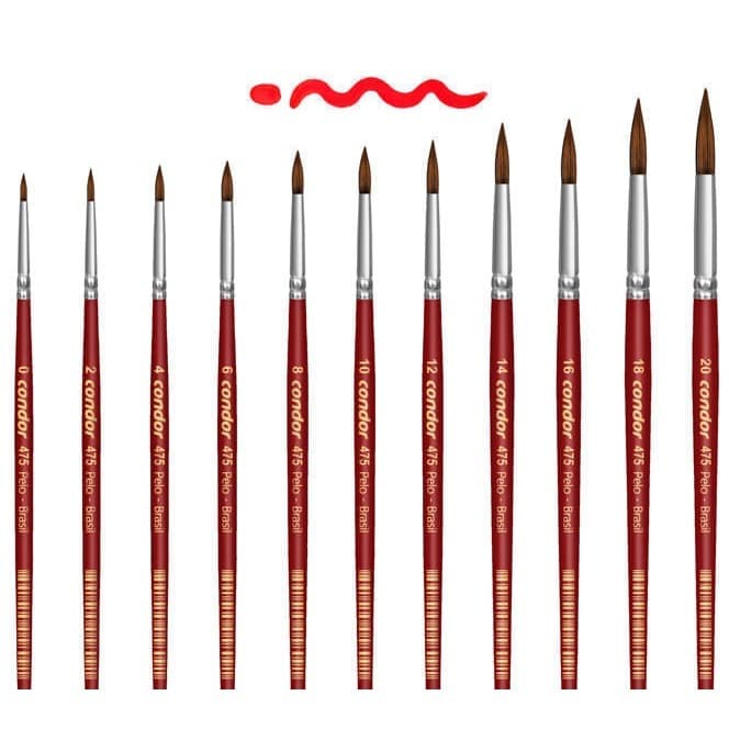 Pincel Redondo Condor Série 475 Cerda Longa Sintética Pintura Artística e Traços Fluídos | Nº 8 e 12