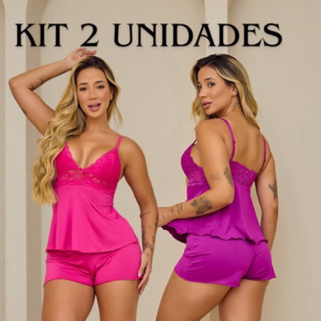 Kit com 2 Baby Doll Sexy Renda | Pijama Curto Feminino | Short Doll Sensual | Roupa de Dormir