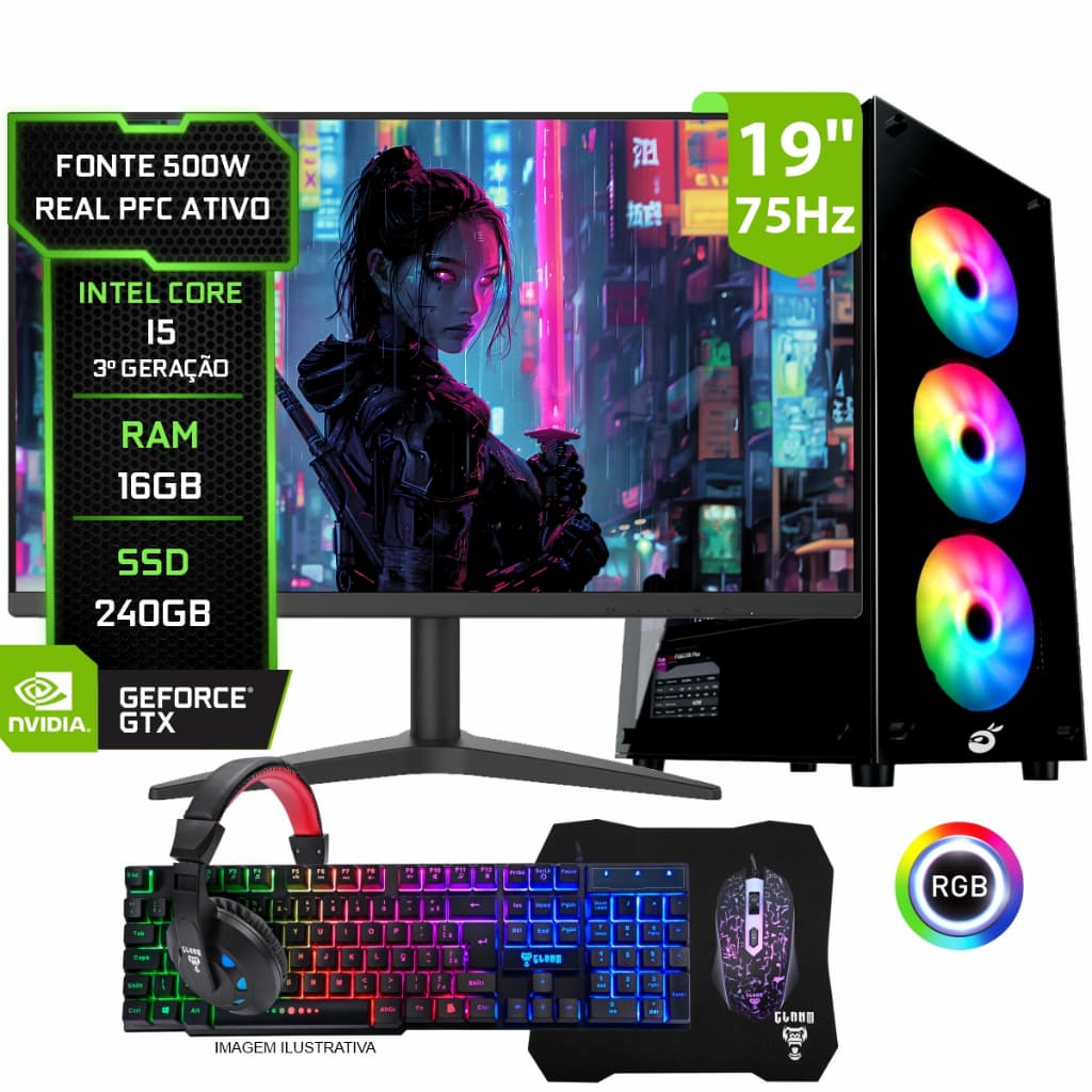 Pc Gamer COMPLETO Intel I5, 16GB RAM, SSD 240GB, Vídeo 1GB