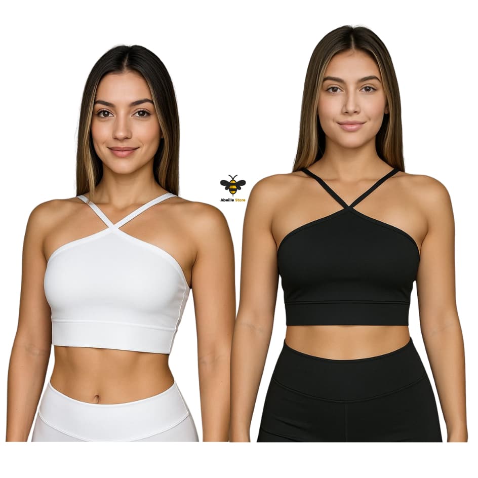 Kit 2 Top Feminino Fitness Alcinha Cruzada Treino Dia a Dia Academia Suplex