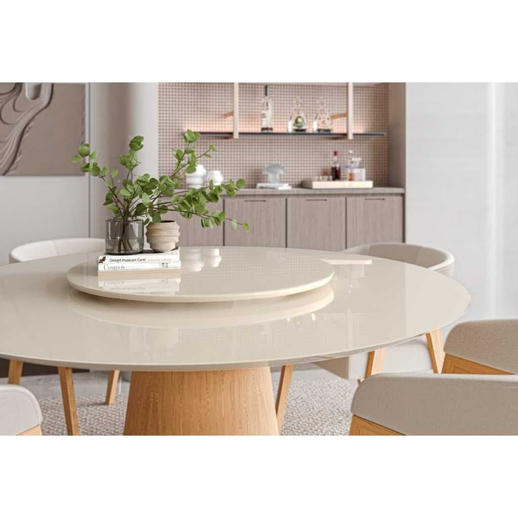 Prato Giratório Bandeja de Sobre Por Centro de Mesa 40cm Off White com Vidro