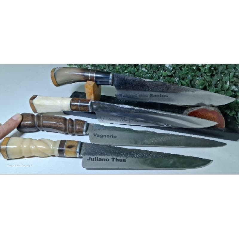 Faca Artesanal Gravação a Laser Disco de Arado Osso Chifre e Madeira