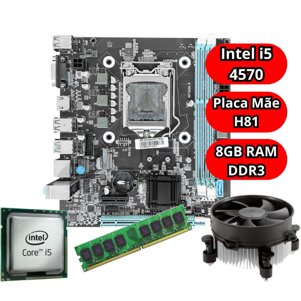 Kit Upgrade Processador Intel i5 4570 Placa Mãe H81 8GB RAM DDR3 Cooler