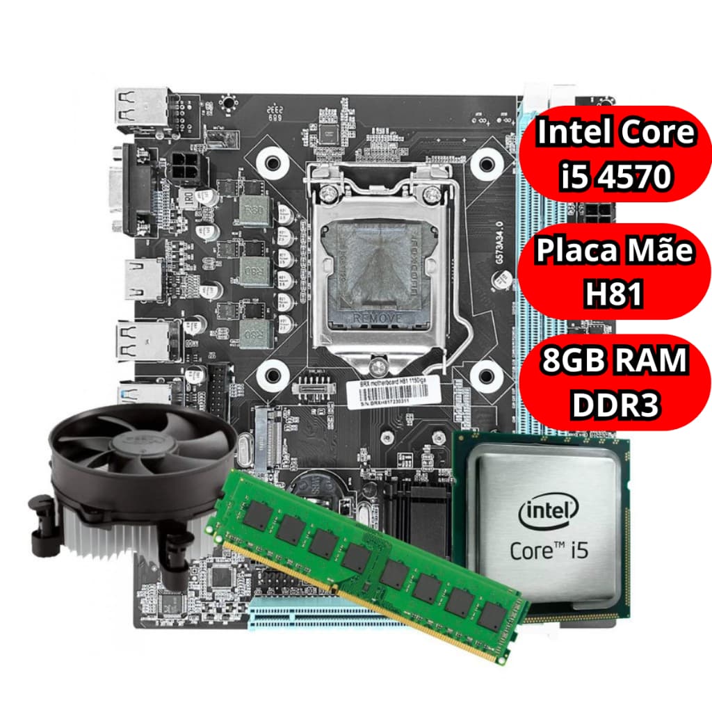 Kit Upgrade Intel Core i5 4570 Placa Mãe H81 Memoria RAM 8GB DDR3 Cooler Incluso