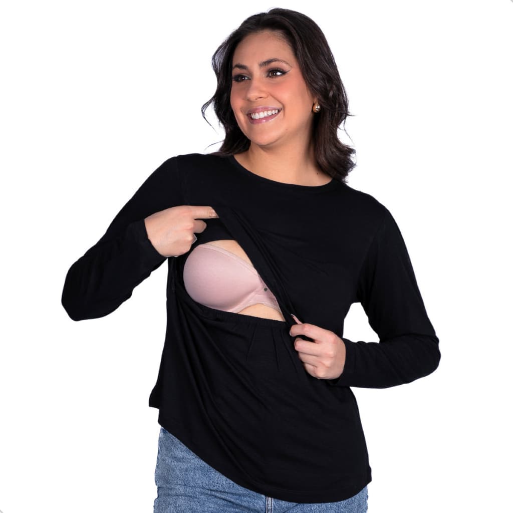 Blusa Amamentação Manga Longa Para Gestante Lactante Grávida Inverno Confortável Prática