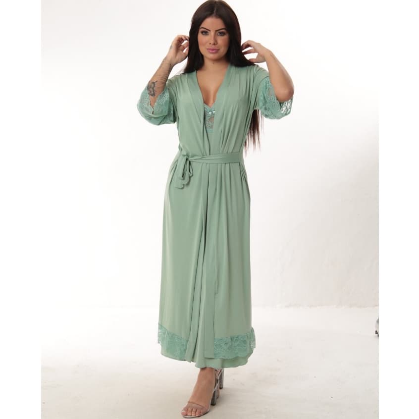 Robe LONGO Roupão Feminino Noiva Renda Luxo Hobe Hobby