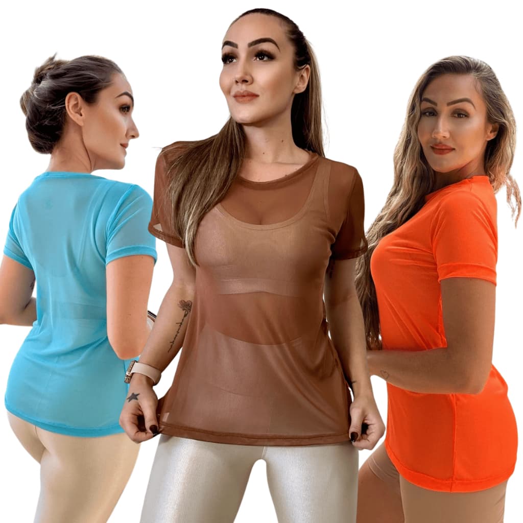 Blusa Feminina De Tule Transparente Academia Fitness Fitness Camisão