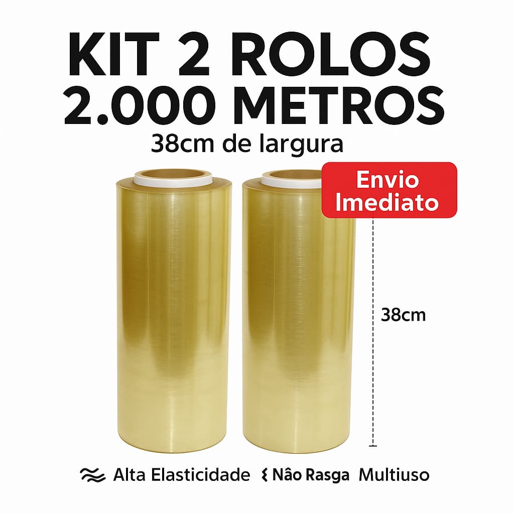 Kit 2 Rolos Bobina Plastica de Filme PVC 38cm x 1000 metros