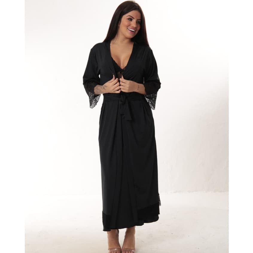 Robe LONGO Roupão Feminino Noiva Renda Luxo Hobe Hobby